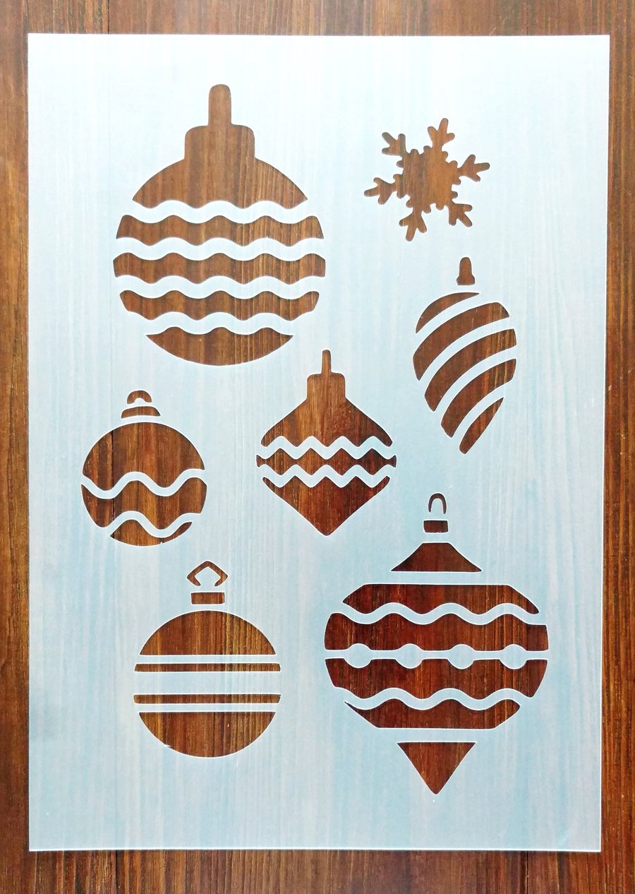 Christmas Baubles Stencil Reusable PP Sheet for Arts & Crafts, DIY