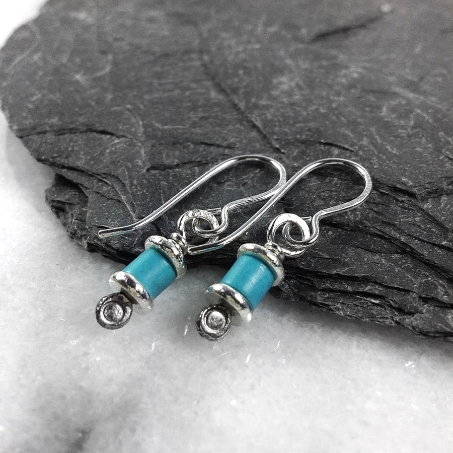  Turquoise and silver earrings lightweight, small gemstone bead 