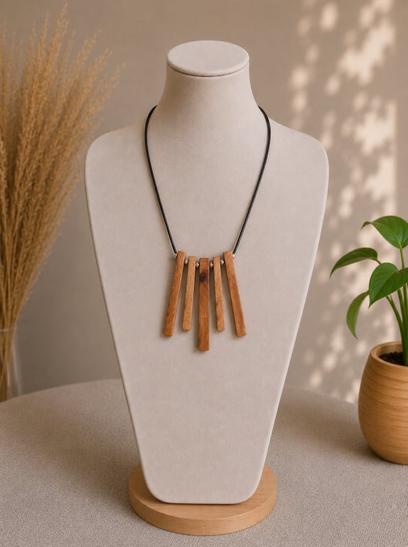 Sleek Upcycled Pallet Wood Bar Necklace Eco-Friendly Statement Jewellery