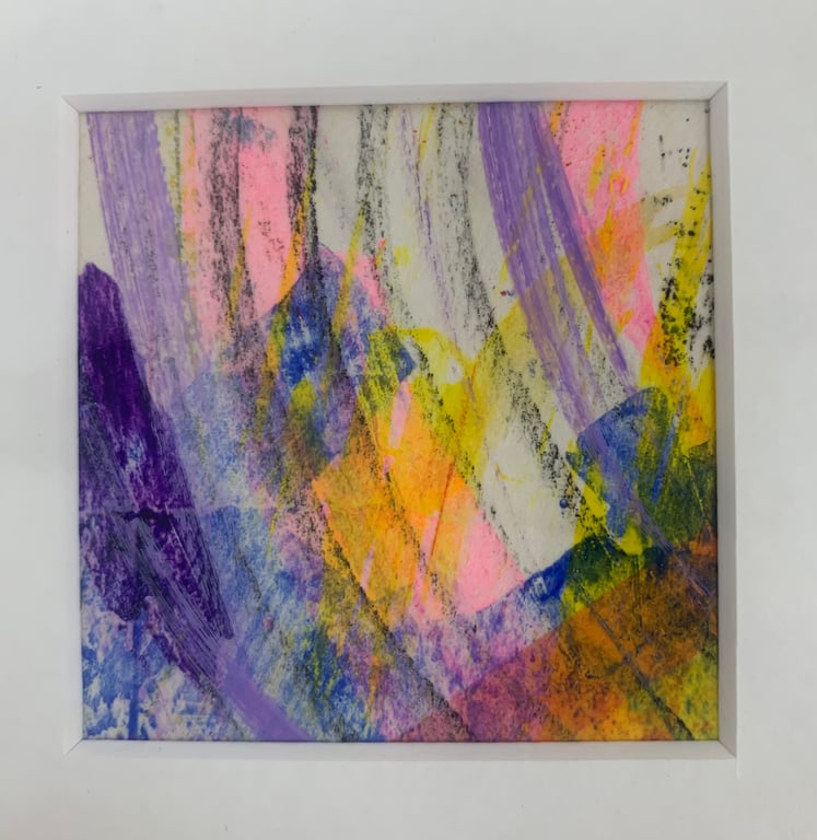 Unique Abstract Art work in a professionally cut aperture ready for framing.