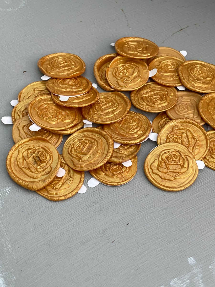 Handmade gold wax seals with rose motif