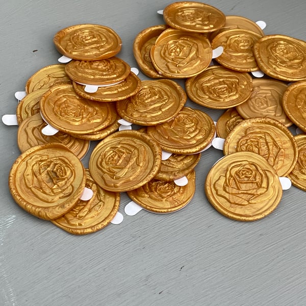 Handmade gold wax seals with rose motif