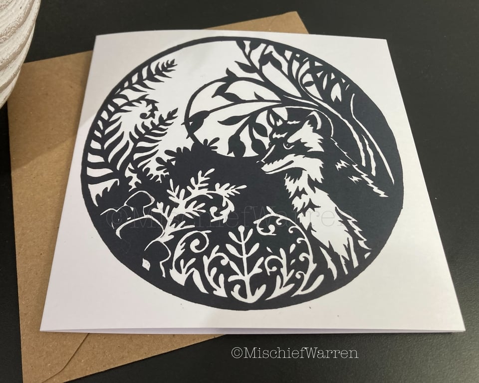 Fox Card. Blank monochrome card for any occasion. British Wildlife.