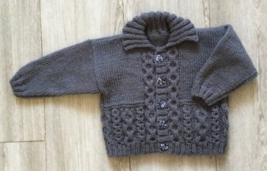 Toddler jacket with collar hand knitted
