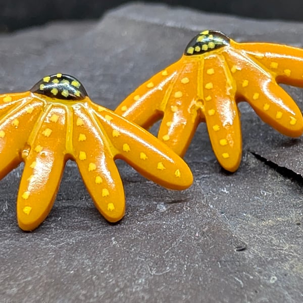 half flower echinacea stud earrings