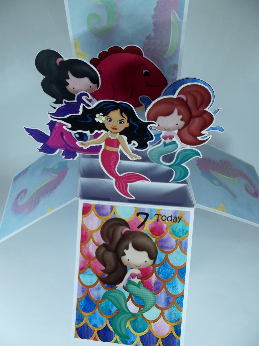 Girls 7th  Birthday Card with Mermaids