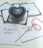 freehand embroidered chicken skull heart textile brooch purple - Image 8