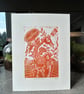 Snap Dragons in orange - Original Lino print - Image 1