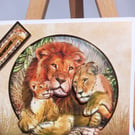 Wildlife birthday card decoupaged lion greetings
