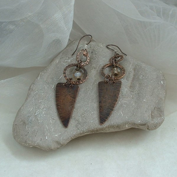Rustic Copper Dangle Earrings with glass beads