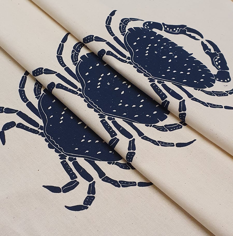Hand printed Crab tea towel