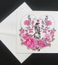 Pink Rose and Bird Handcrafted Card - Image 1