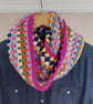 Crochet Infinity Scarf Magenta Trim