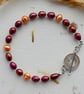 Dark Red and Orange Pearl Bracelet with Sterling Silver Toggle Clasp - Image 1