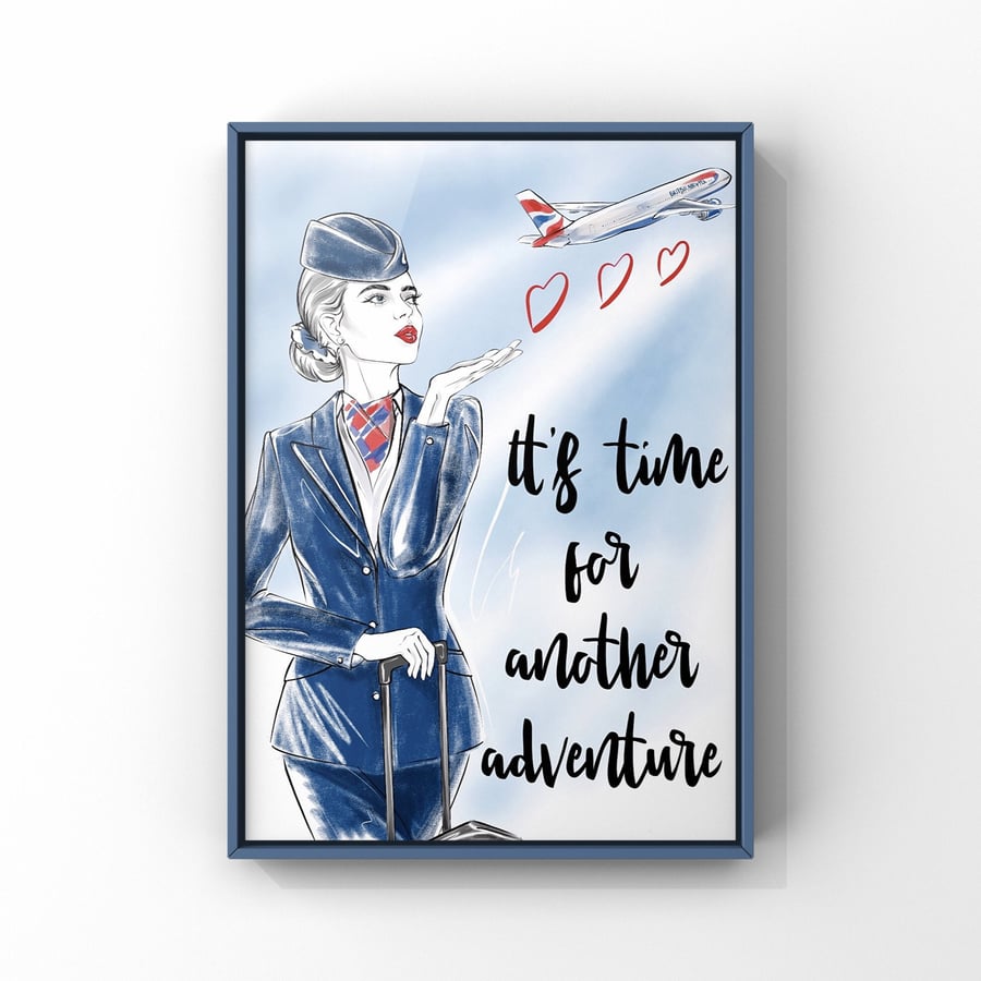 British Airways Flight Attendant Travel Print