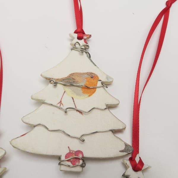 Handmade Decoupaged Robin Tree Decoration