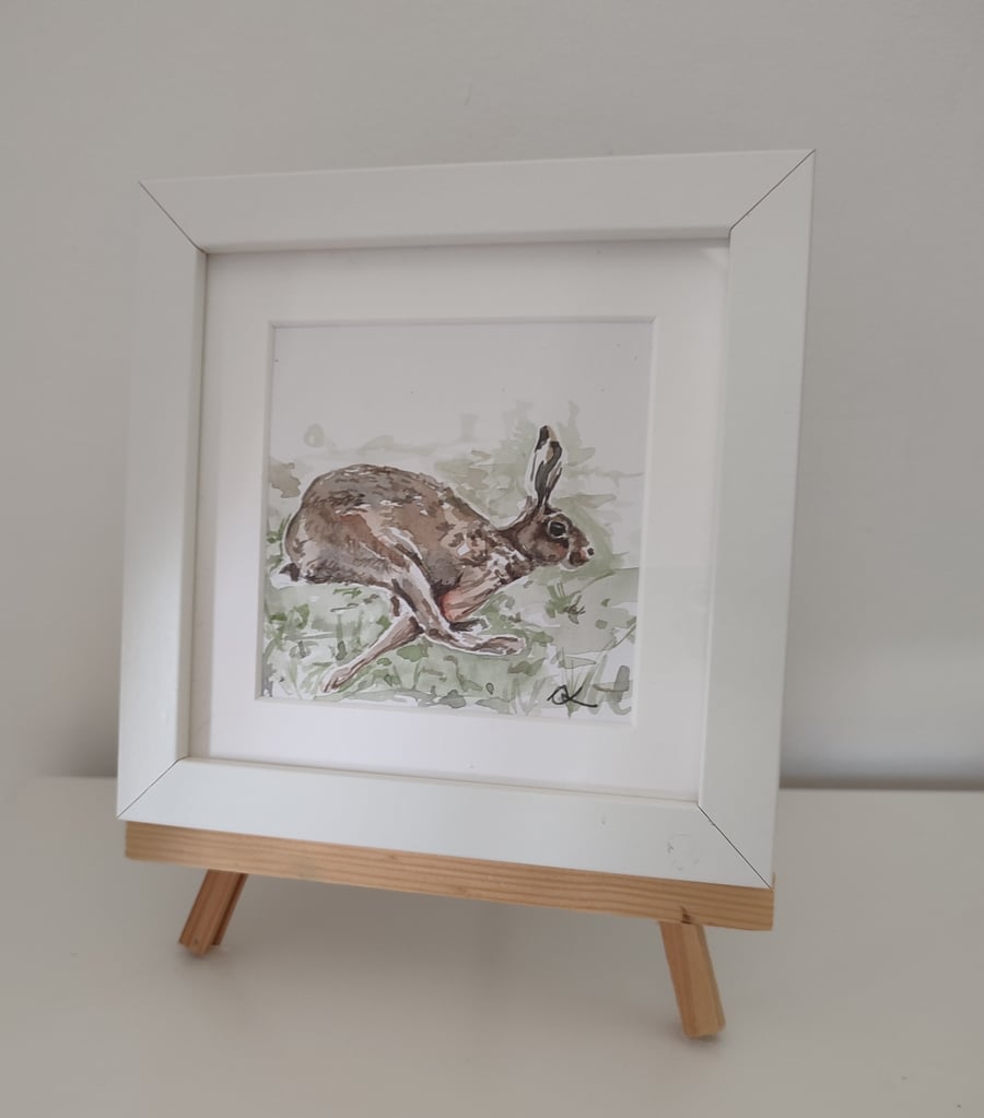 Original watercolour leaping hare