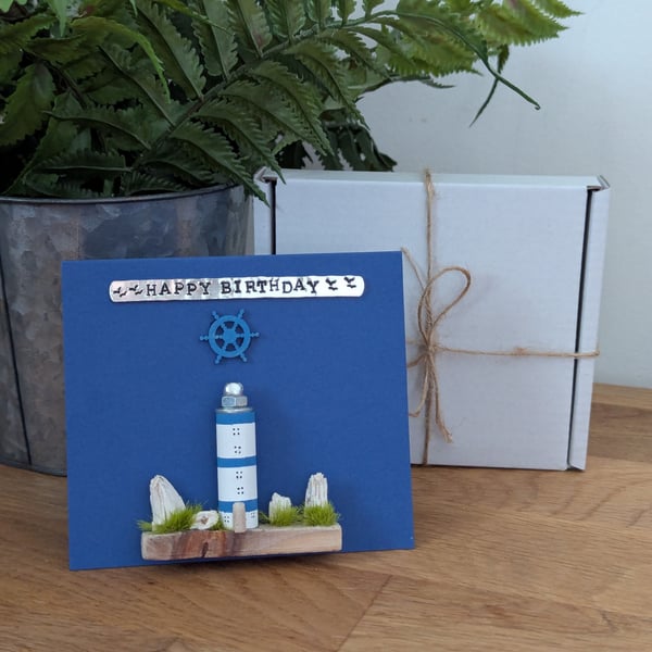 Happy Birthday Card With Removable Wooden Lighthouse Gift
