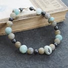 Gemstone beaded sterling silver bracelet, semi-precious stone beads