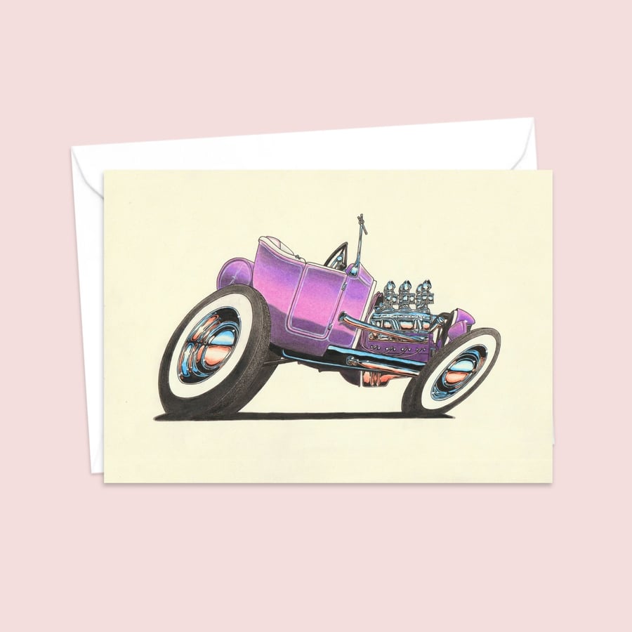 Purple Custom Car Greeting Card: American Classic for a Car Lover (405)