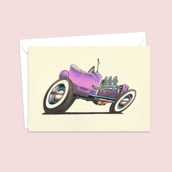 Purple Custom Car Greeting Card: American Classic for a Car Lover (405)