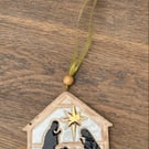 Handmade ceramic nativity scene hanging Christmas decoration