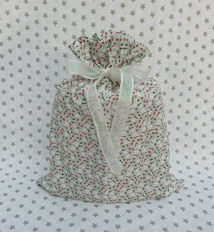 Christmas Gift Sack, Snowmen, Re-usable, Small