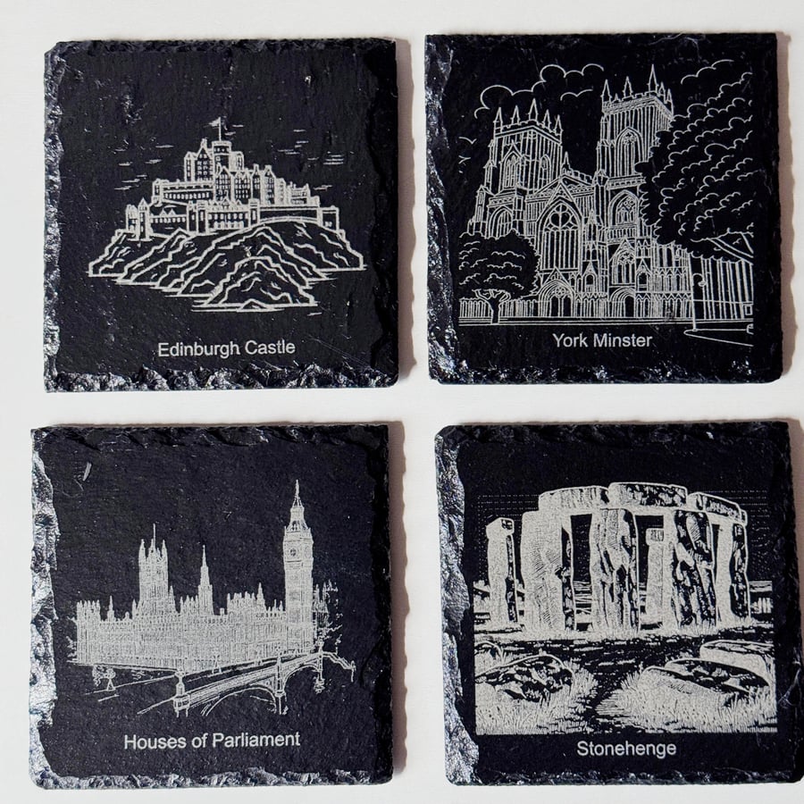 UK Landmarks Slate Coaster Set (4 Pack)
