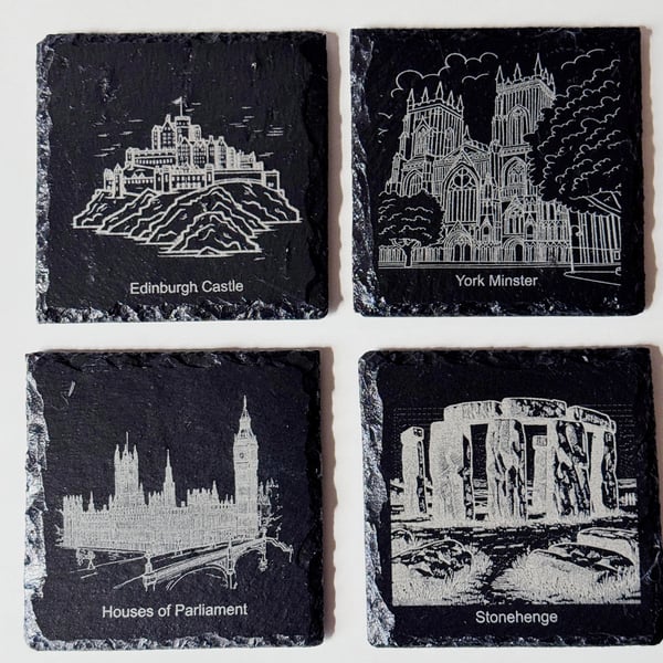 UK Landmarks Slate Coaster Set (4 Pack)