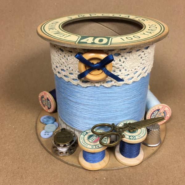 Sky Blue Day Cotton Reel Style Storage Pot