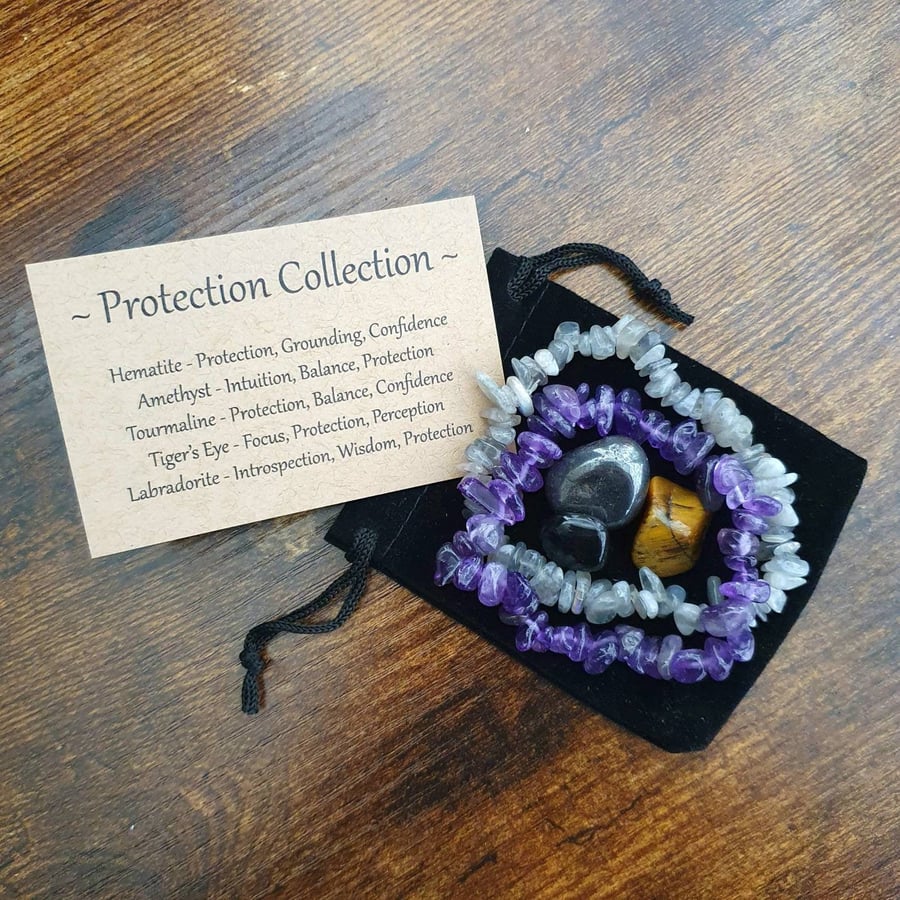 Protection Collection Crystal Tumblestone and Bracelet Set Gemstone Kit