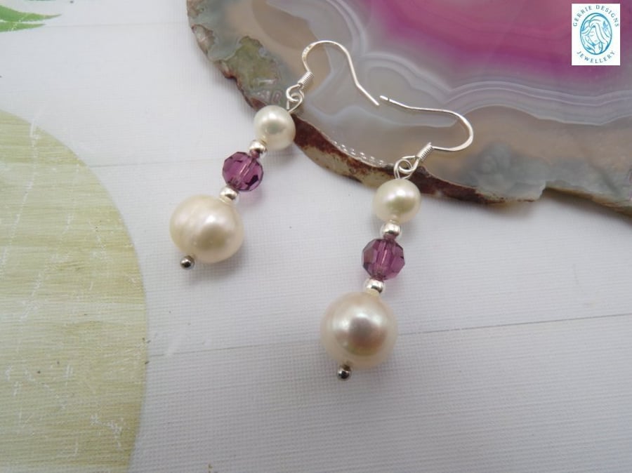 Freshwater Pearls & Crystal Amethyst Earrings Earrings..