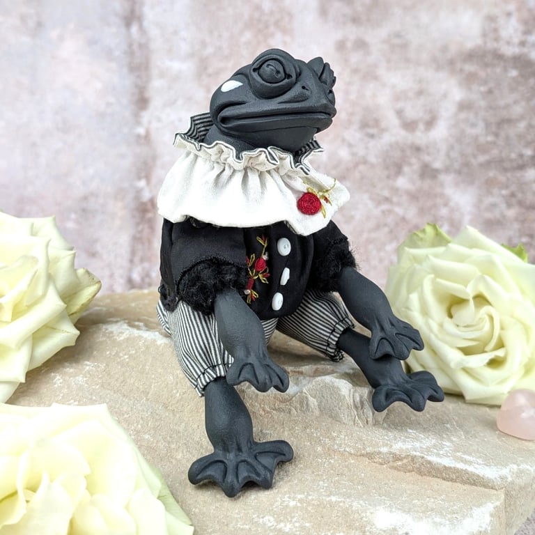 'Rospo', a black porcelain and textile frog imp.