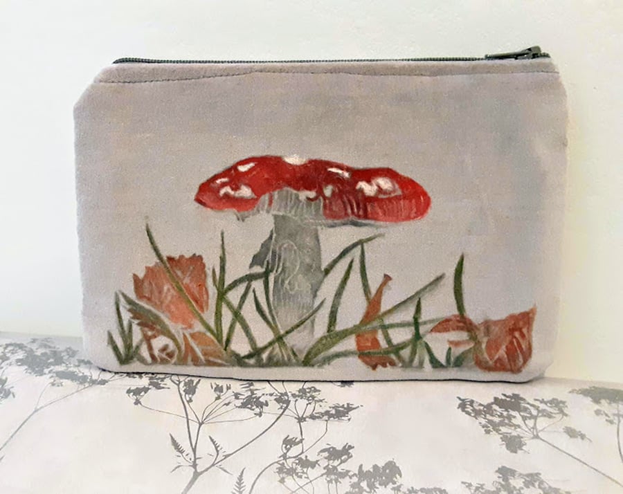 Toadstool Design Grey Velvet Clutch 