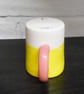 Mug New Pink and Yellow glazed stoneware Ceramic. - Image 3