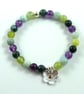Gemstone Bracelet in Greens & Purple with Handmade Sterling Silver Flower Charm - Image 7