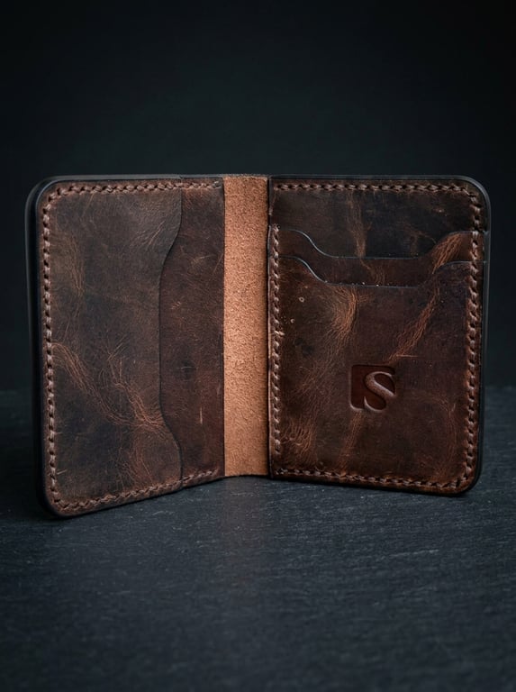 Rustic Brown Full Grain Leather Mini Wallet Compact Bifold Handmade Wallet UK