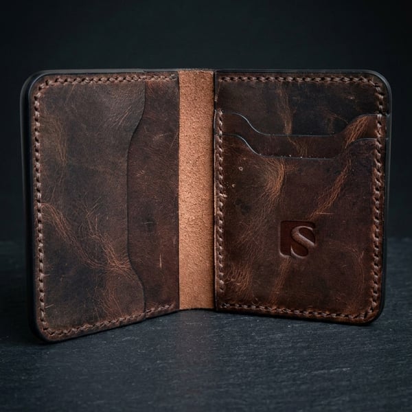 Rustic Brown Full Grain Leather Mini Wallet Compact Bifold Handmade Wallet UK