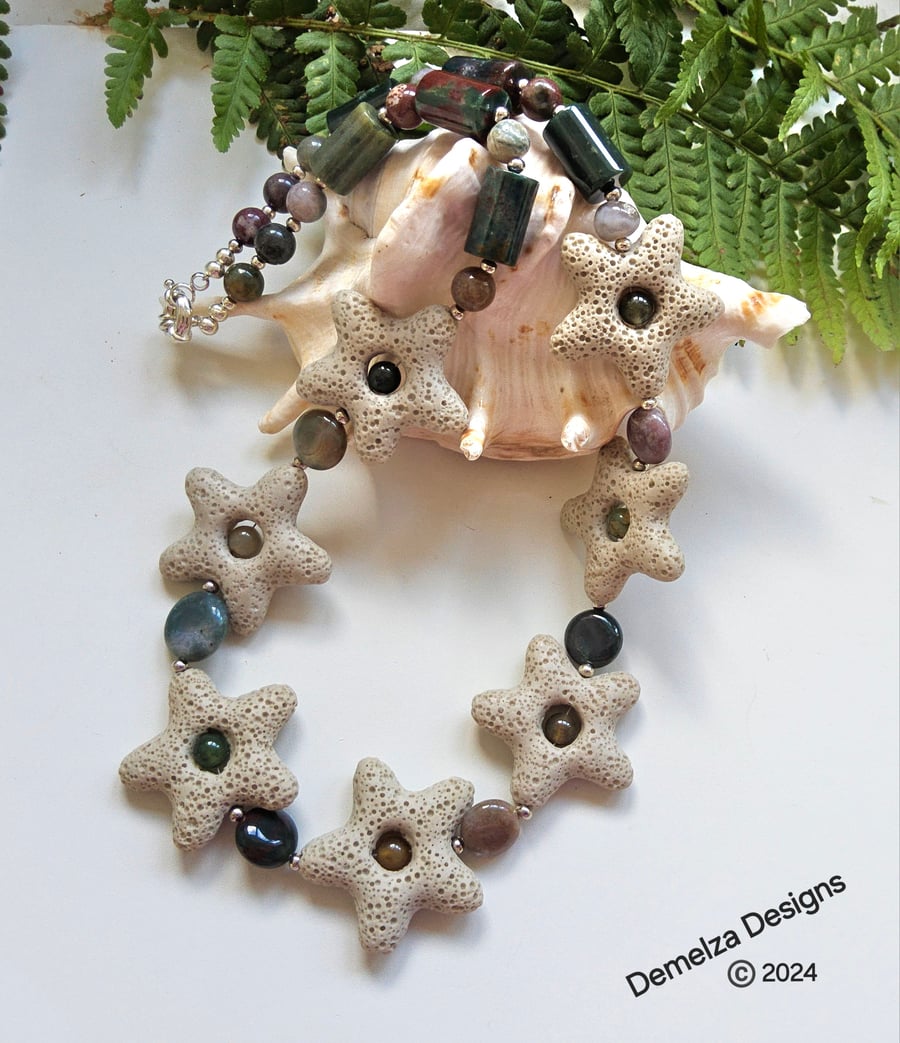 Lava Rock -Lava Stone & Fancy Jasper Necklace. ONE OFF