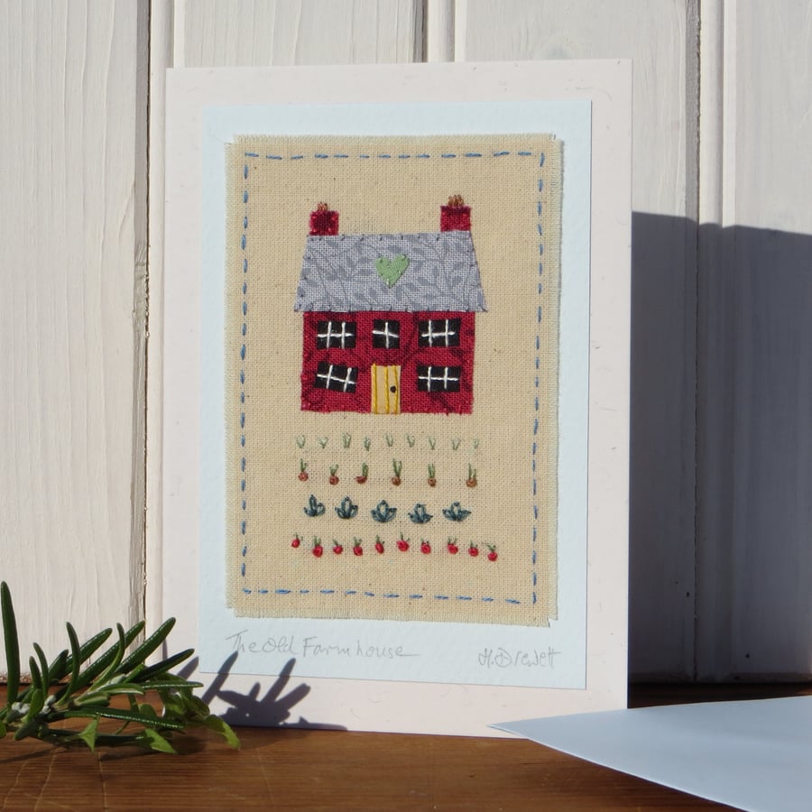 The Old Farmhouse hand-stitched detailed miniature mounted onto card with veg!