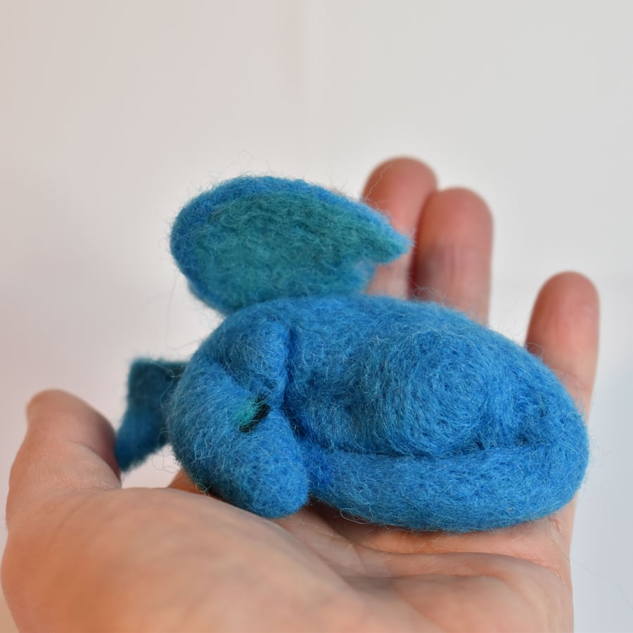 Blue Sleeping Dragon - 3D needle felted fibre art.