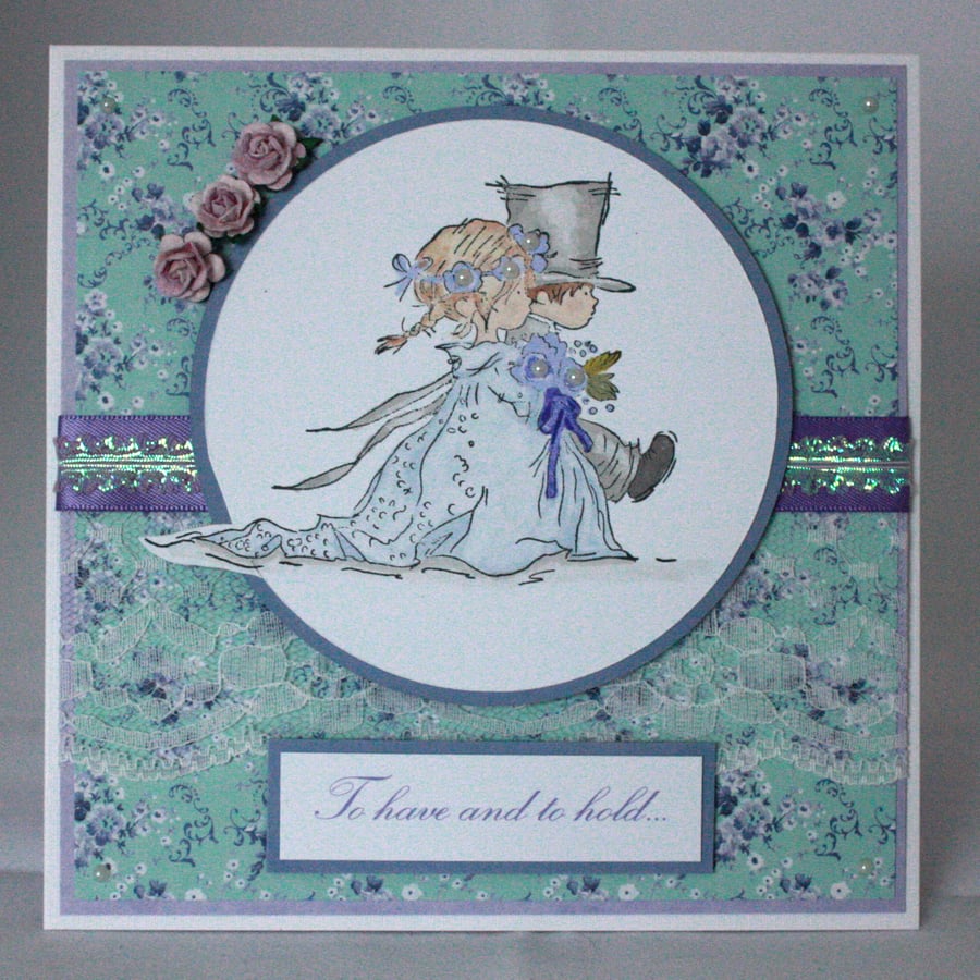 Handmade wedding card - bride and groom