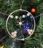Upcycled Bangle Christmas Decoration – Green and Pearl Glass Bead with Snowflake