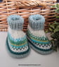Designer Fairisle 90% % 100% Merino Wool Booties 3-9 months size