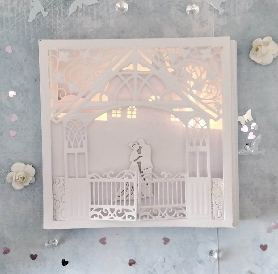Luxury, handmade, personalized lighted, diorama  Wedding card