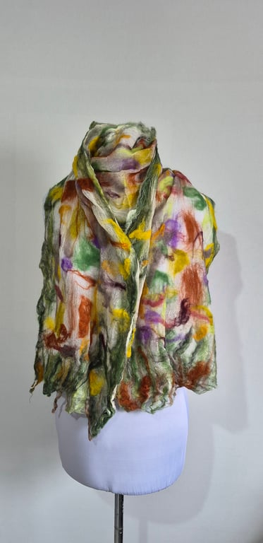 33.Nuno Felted Shawl. A Celebration of the Coming of Spring.Multicoloured .