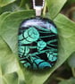 Fresh Green Leaves Dichroic Glass Pendant Necklace:  Fused Glass pendant F17 - Image 9