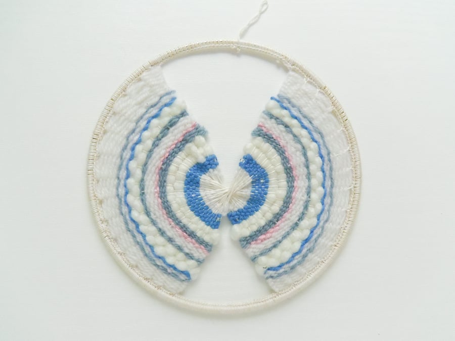 Round Beaded Weaving in blue and White, Weaving Wall Decoration, Weaving Wall Ar