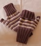 Hand Knitted Alpaca Mix Striped Fingerless Gloves - Image 1