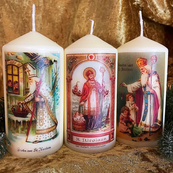 Set Of Three Vintage Scented Father Christmas Saint Nicholas Santa Claus Candles